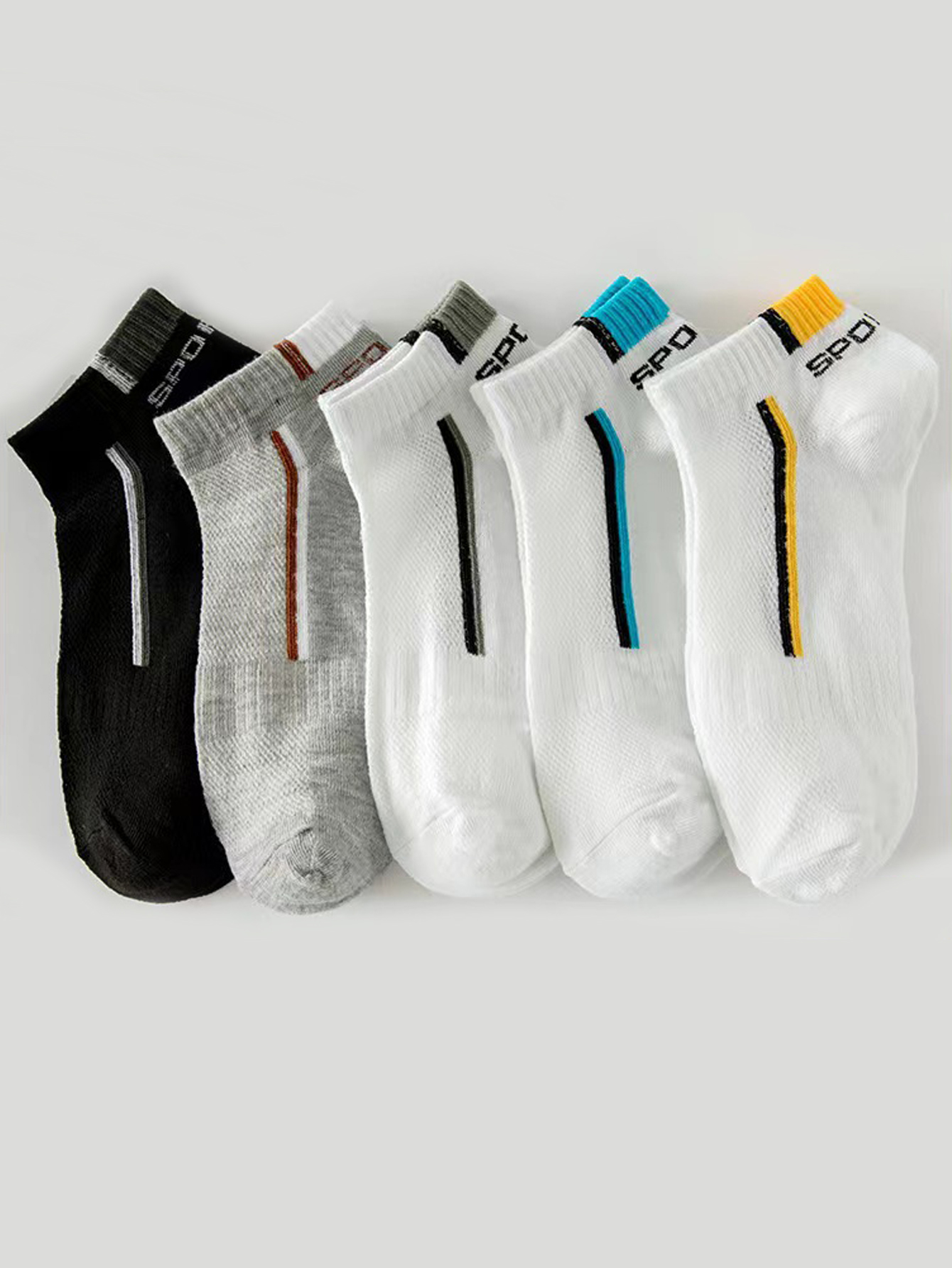 Calcetines náuticos antideslizantes para hombre, 5 pares de calcetines tobilleros con estampado de bloques para negocios y deportes, transpirables, resistentes al sudor, antiolor, cómodos