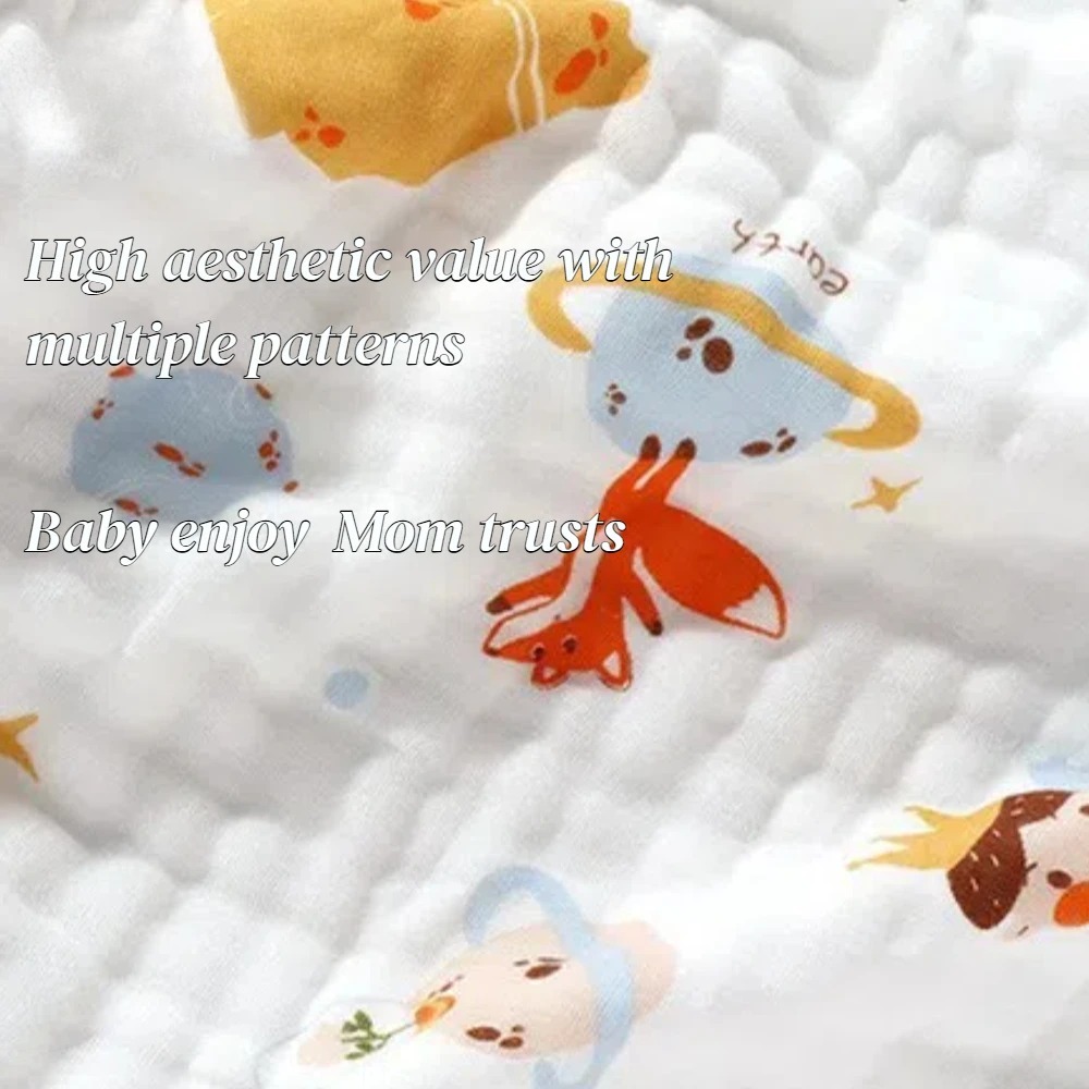 Couverture d'emmaillotage pour bébé, 110x110cm, 6 couches, impression de dessin animé douce, 100% coton, serviette de bain