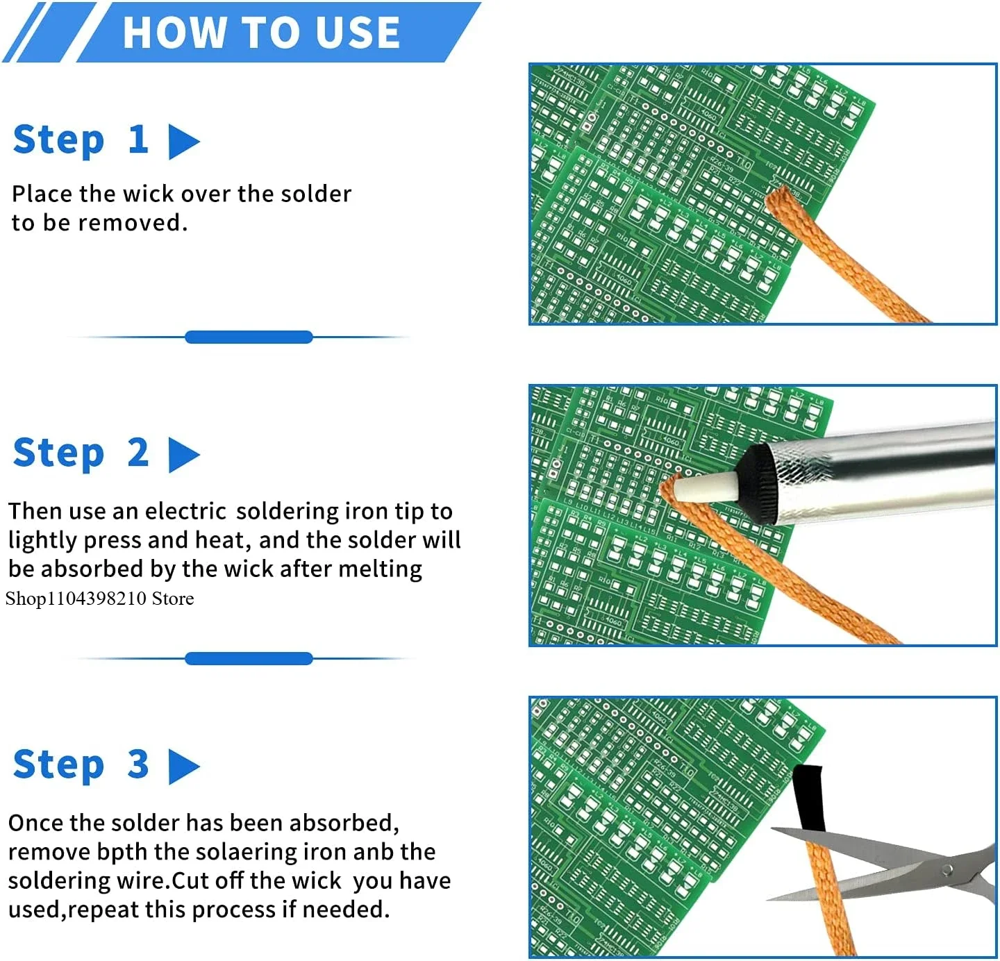 Solder Wick，10 Pack No-Clean Soldering Wick Braid Desoldering Wick Braid With Flux（1.5mm/2mm/2.5mm/3mm/3.5mm Width）1.5/3m Length