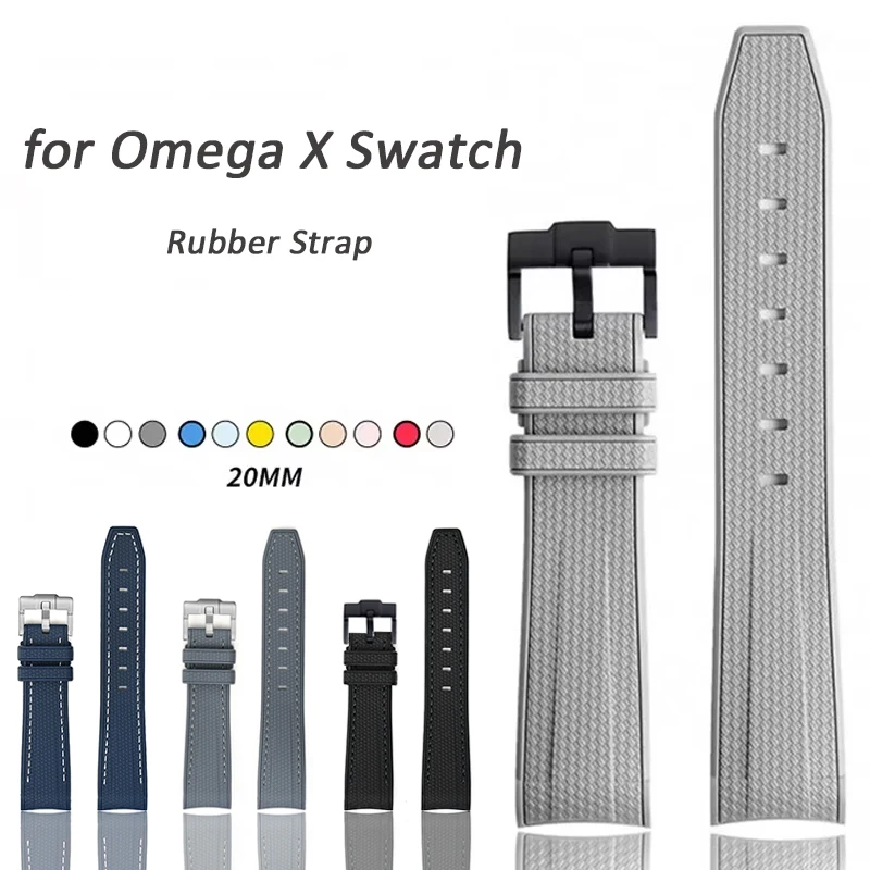 Correa de reloj para Omega X Swatch Joint MoonSwatch, correa para Seamaster 300, hombres y mujeres, pulsera de goma de silicona con extremo curvo de 20mm