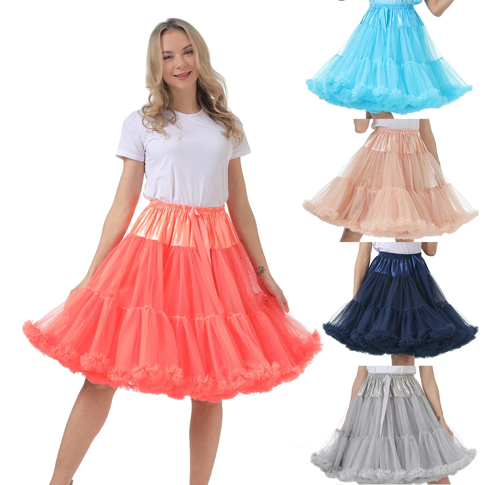 Enagua de tul suave con cintura elástica para mujer, tutú hinchado, falda de princesa, Ballet, baile, Lolita, 55CM