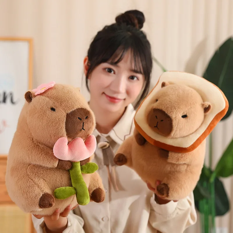Capybara Plush ของเล่นจําลอง Capibara คอสเพลย์ยูนิคอร์นชุดไดโนเสาร์ Boba ขนมปังผลไม้อาหาร Decor นก Bubble ตุ๊กตาสัตว์