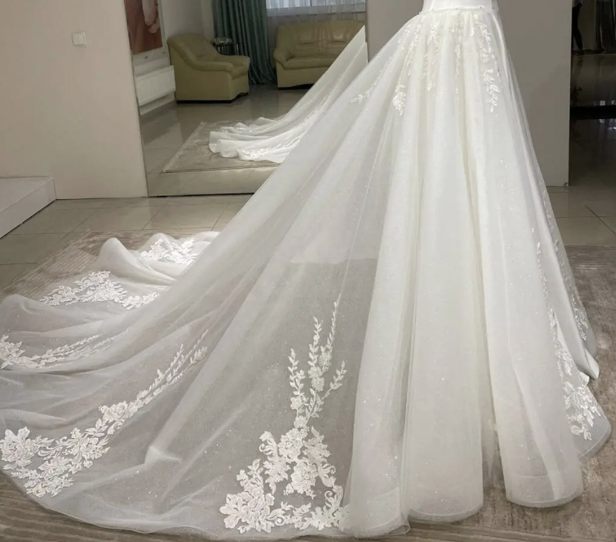 Spitze Applikationen Glitzer abnehmbare Hochzeit Zug Shinny abnehmbaren Rock für Kleider Boho Braut Überrock