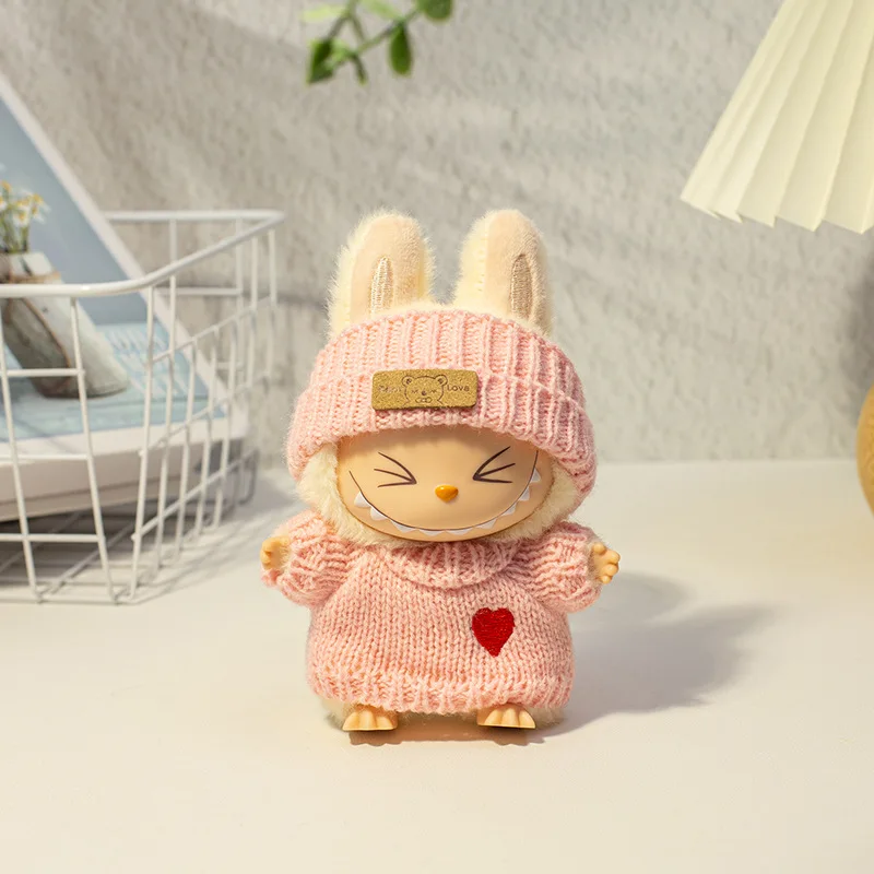 17 см толстовка с капюшоном Labubu Love, модная кукольная одежда, милый пуловер, толстовки и аксессуары для мальчиков и девочек