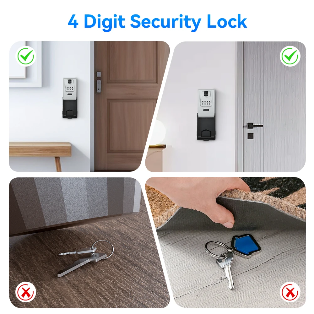 Awapow Metal Password Key Box With Led Light Wall Mounted Large Capacity 4 Digits Storage Keybox Waterproof Anti Theft Safe Box