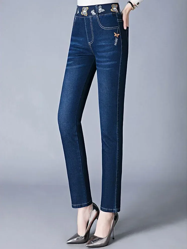 Neue Mutter Vintage lässig Stretch Jeans hose Frau hohe Taille schlanke Bleistift Jeans Frühling Herbst koreanische große Größe 7xl Kot Pantolon