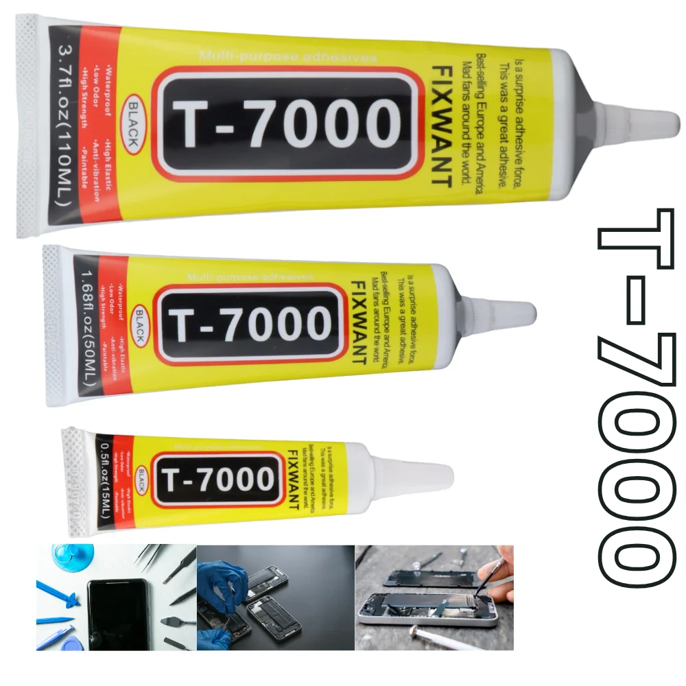 Adhesivo de reparación de tabletas de teléfono móvil de contacto negro T7000, pegamento fuerte de T-7000 de 15ML con aguja fina
