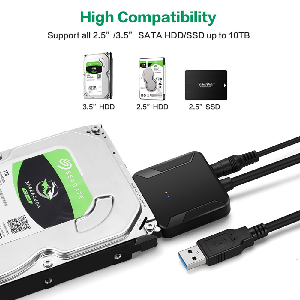 Cable adaptador USB 3,0 a SATA para disco duro SSD HDD SATA III de 3,5/2,5 pulgadas compatible con UASP Compatible con USB 1,1/2,0/3,0