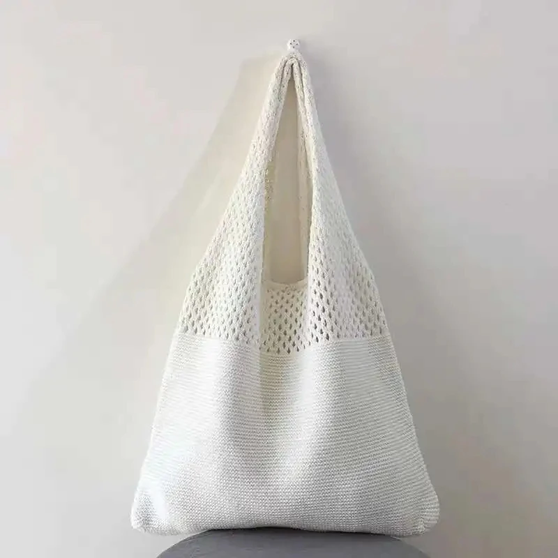 Neue Trend frauen Tasche Häkeln Handtasche Retro Gestrickte Geflecht Einfarbig Hohl Schwarz Khaki Top-griff Einkaufstasche shopper