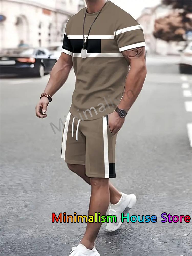 Neue Sommer herren Sportswear Streifen Sets kurzarm T-shirt Anzug Übergroßen Shorts Training Zwei-stück Outfit Männliche kleidung