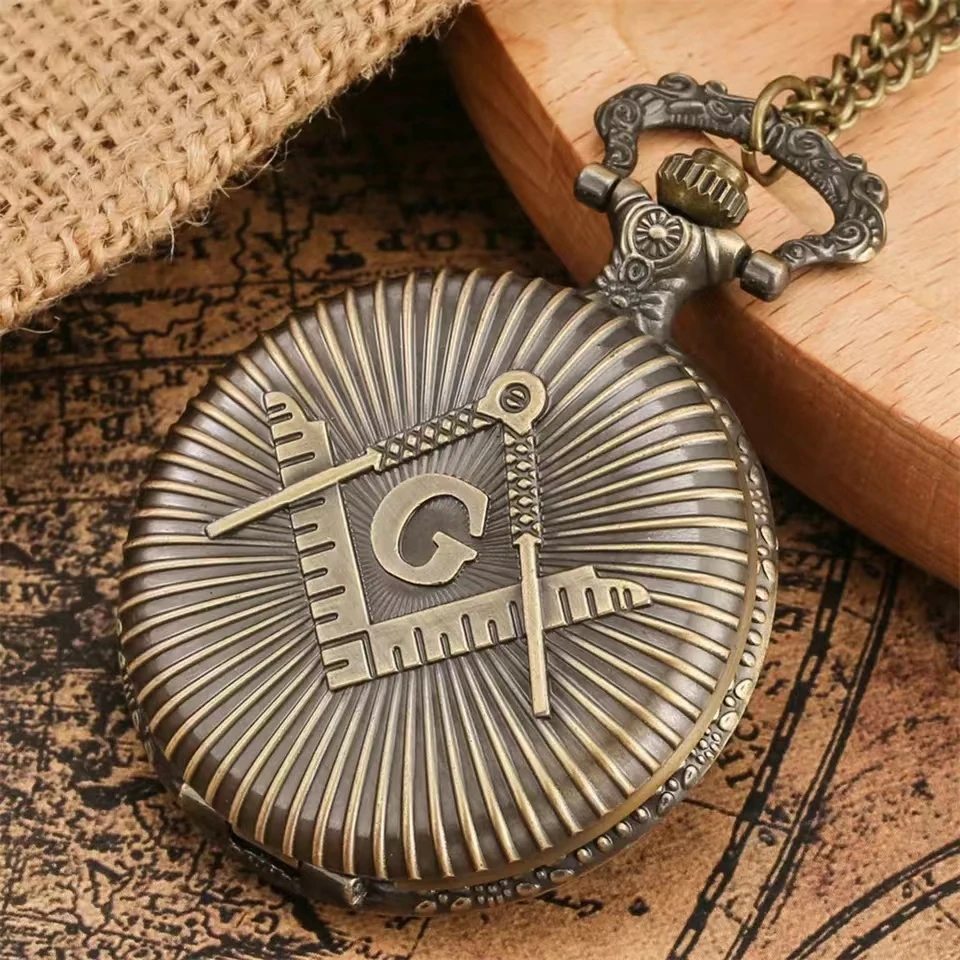 Collar con colgante de reloj de bolsillo de cuarzo de aleación con tema Co-Masonic de bronce con tema Co-Masonic/reloj de collar