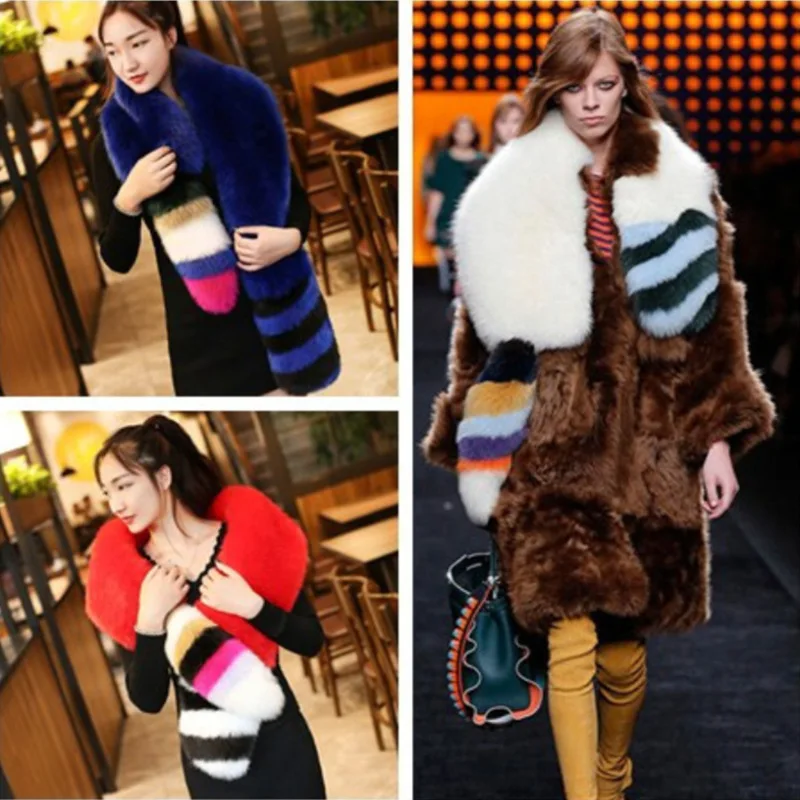 Dame Blinger faux pelz schals lange gestreiften patchwork pelz schal winter pelz pashmina streifen schals frauen party pelz schals