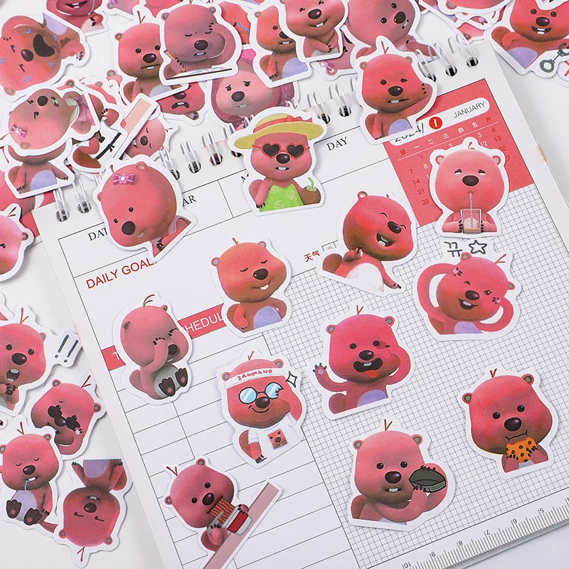 120PCS Korean Loopy Stickers Little Beaver Cute Cartoon Expression Pack Sticker for Laptop Refrigerator Desktop Skateboard Decor