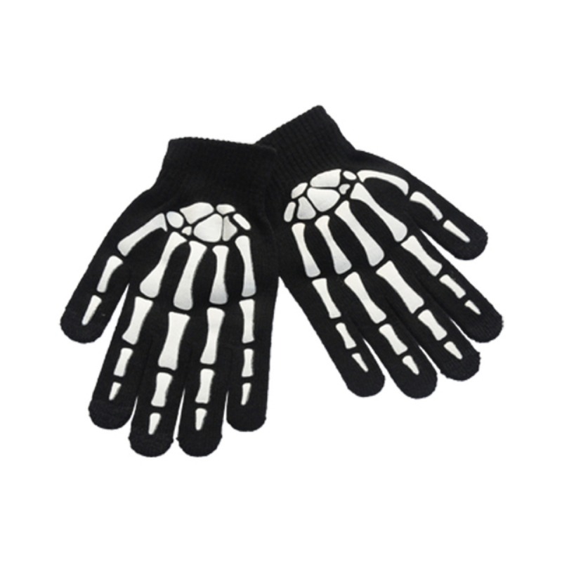 Bufanda de invierno tejida con calavera para hombre y mujer, bufandas con esqueleto, envolturas de fiesta con flecos negros, guantes luminosos con calavera