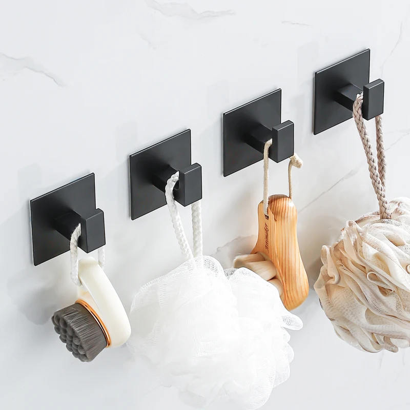 สีดำ Self-กาวที่แขวนติดผนังสำหรับกุญแจแขวนแขวนเสื้อผ้าประตู Robe Hook ที่แขวนโค้ทผ้าขนหนูผู้ถืออุปกรณ์ห้องน้ำ