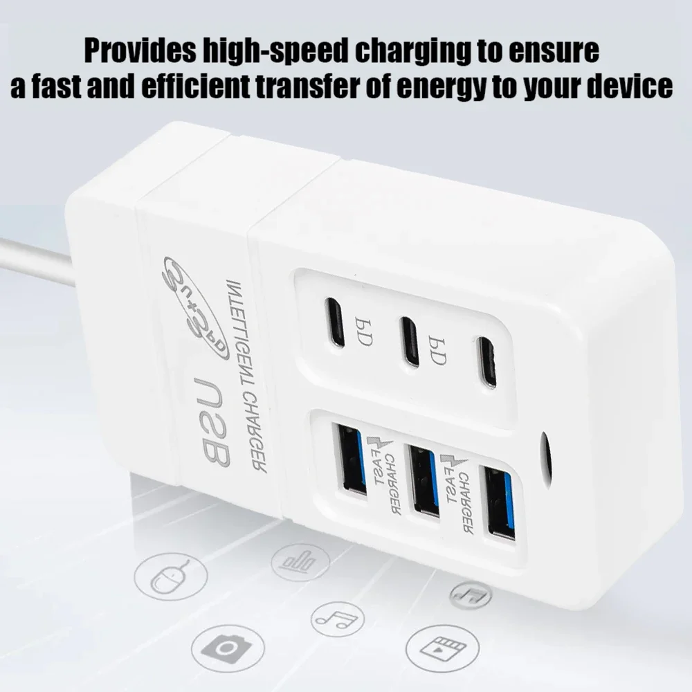 Cargadores de pared de carga rápida PD, adaptador de concentrador USB, 6 puertos USB tipo C, ranura para enchufe UE EE. UU., toma de corriente de extensión de carga