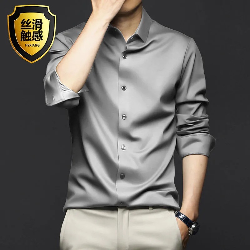 Camisa branca masculina de manga longa sem ferro vestido de negócios fino ajuste versão coreana trabalho profissional branco casual terno masculino camisa
