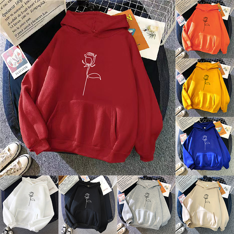 2024 herfst winter hoodies sportkleding dames hoodie sweatshirt stijlvolle bloemenprint met dikke lange mouwen tops los