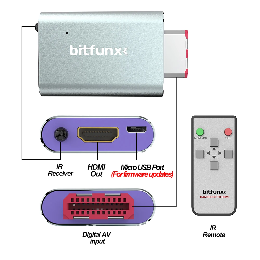 Bitfunx GC Video HDMI Adaptador Digital AV a HDMI GC2HDMI para Nintendo Gamecube NGC DOL-001 Consola de juegos