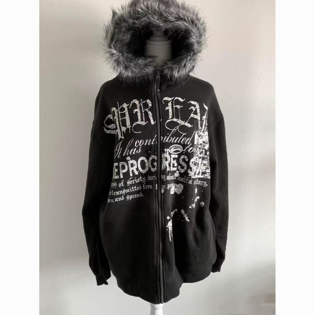 Moda coreana sweatshirts harajuku gótico impresso casacos jaquetas subcultura vintage pele do falso com capuz feminino casual roupas y2k