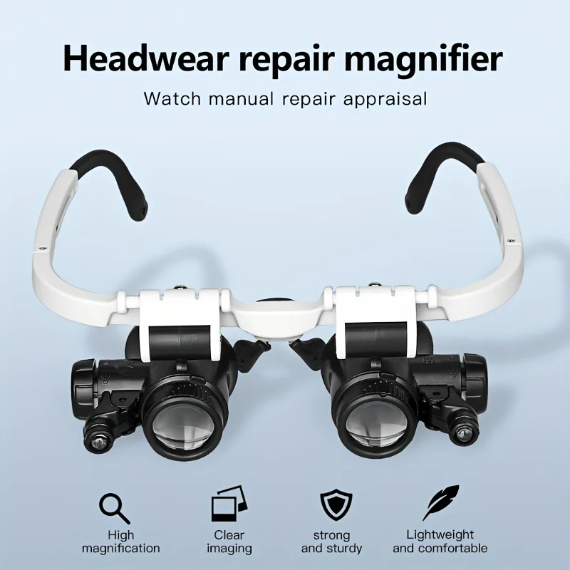 2LED headmounted lighting microlens with maintenance LED lamp magnifying glass, magnification 8x, 15x, 23x