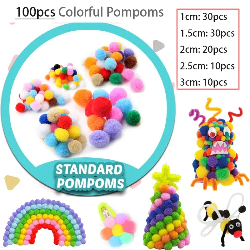 เด็ก Creative Plush Stick Pompoms สายรุ้งสี Feather Eyes สติกเกอร์การศึกษา DIY ของเล่น Handmade Art Craft Devoloping ของเล่น