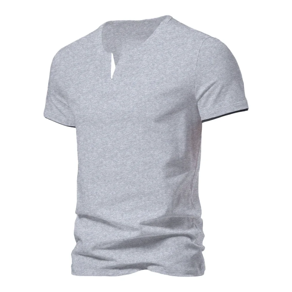 Herren Henley V-Ausschnitt Casual T-Shirts Sommer Einfarbig Slim Fit Kurzarm Männlich Atmungsaktiv Tägliche Tops T-Shirts Lose Sport Top