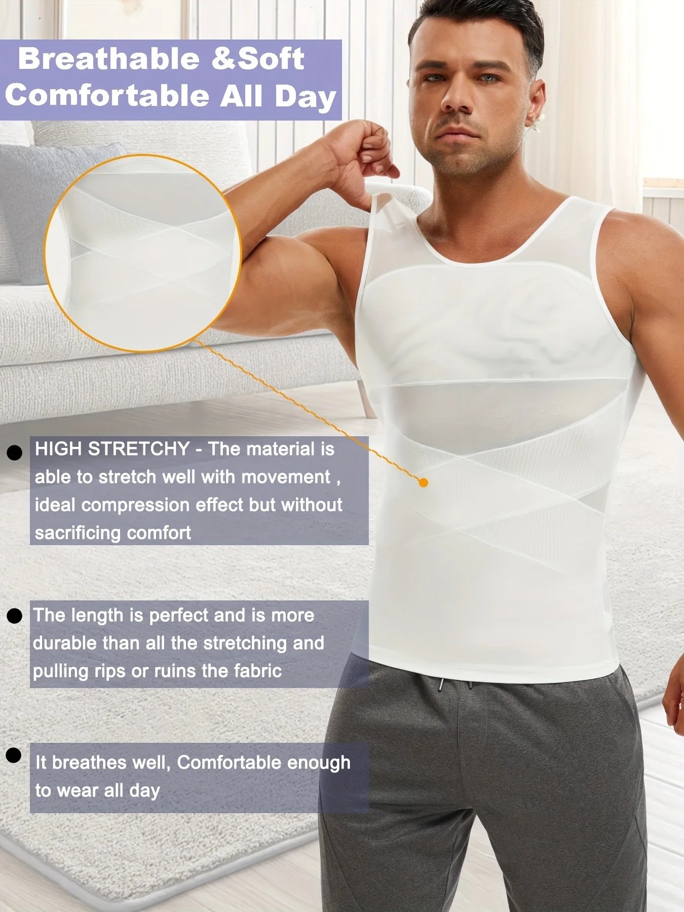 Men's Breathable Compression Tummy Control Undershirt Slimming Body Shaper Sleeveless Tank Top Shaping Spring/Summer Sweatshirt