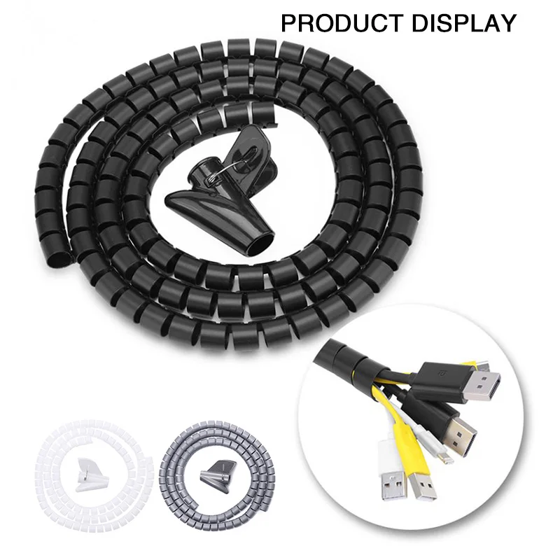 Organizador de cables en espiral Flexible, Protector de Cable de tubo de almacenamiento, gestión de cables, enrollador de cables, accesorios de cables ordenados para escritorio, 1,5/2m, 10/16mm