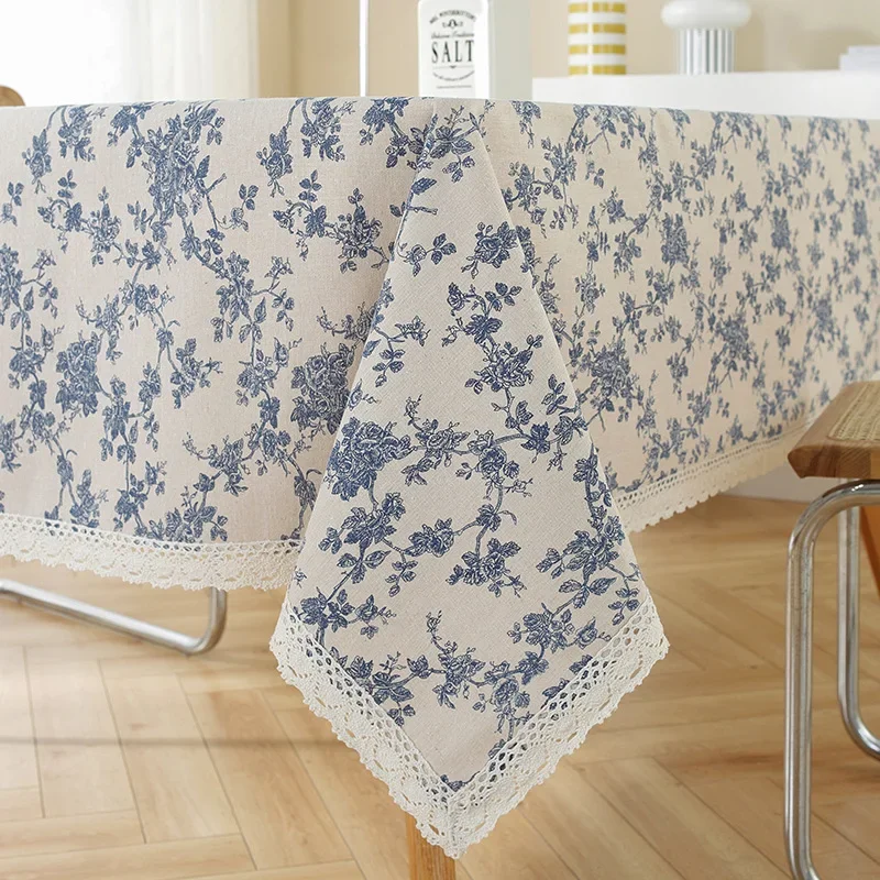Mantel Floral personalizable con adorno de encaje, cubierta para mesa de cena Rectangular, para mesa de comedor de cocina, decoración para fiestas en casa