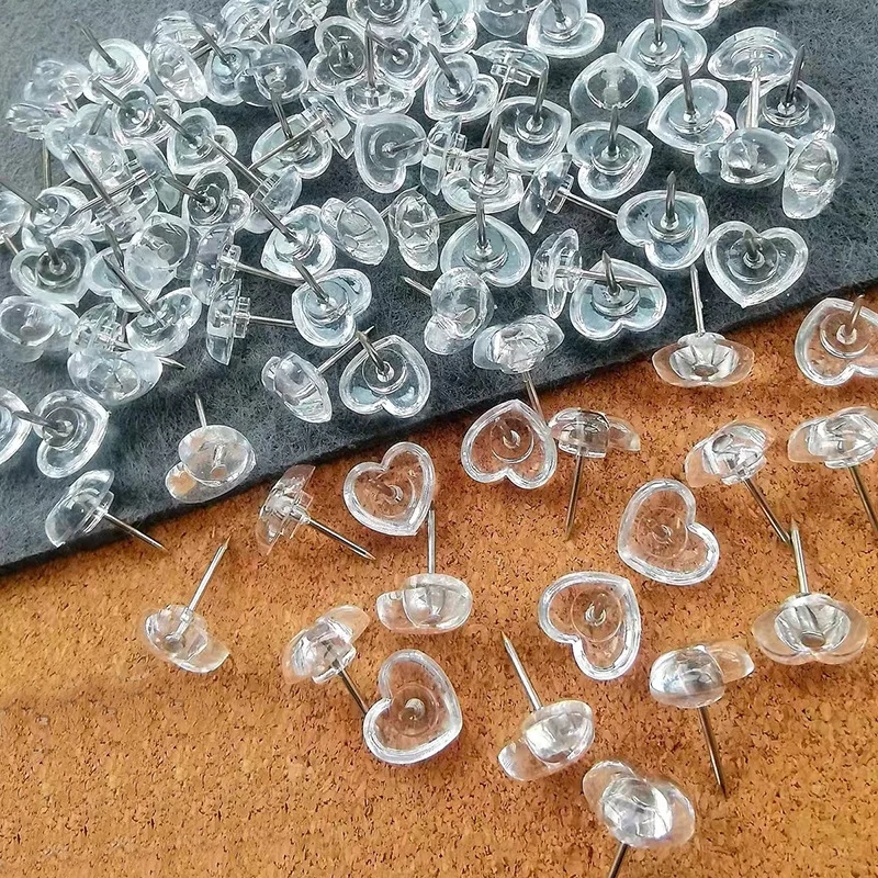 50/100 PCS Flat Clear Love Push Pins for Wall Thumb Tacks for Bulletin Board Shadow Box Display Thumbtack for Cork Board