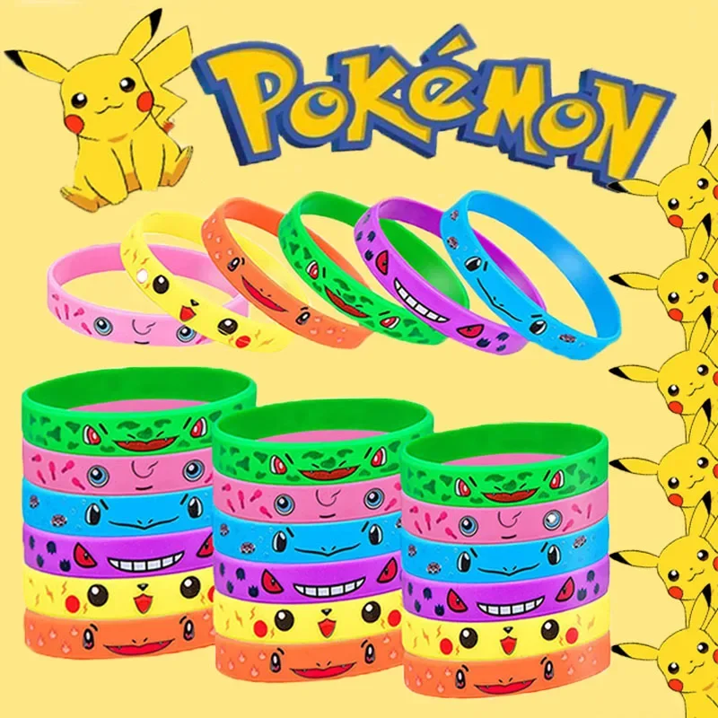 12pcs Pokemon สร้อยข้อมืออะนิเมะ Pikachu Charmander เด็กการ์ตูนซิลิโคนสายรัดข้อมือสร้อยข้อมืออุปกรณ์เสริมคอสเพลย์ของขวัญ