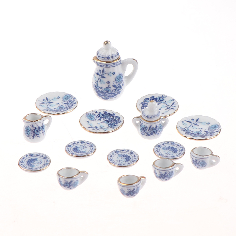 15 ชิ้น 1:12 Dollhouse Miniature Tableware Porcelain เซรามิคชุดถ้วยชา