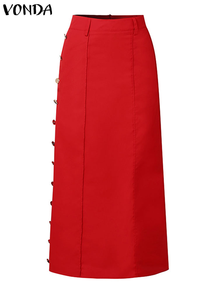 Faldas de verano de talla grande 5XL VONDA, falda larga larga con botones y cintura alta para mujer, pantalones holgados informales elegantes de Color sólido a la moda 2024