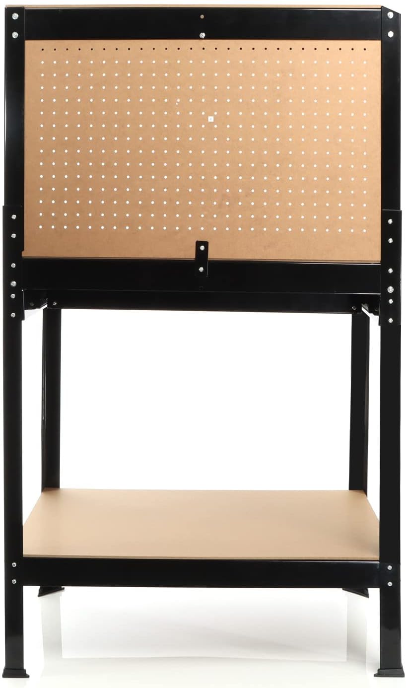 Taller 1150x550x1400mm Mesa Taller Superficie Trabajo Panel Perforado Balda Cajón Herramientas, Negro, de acero.