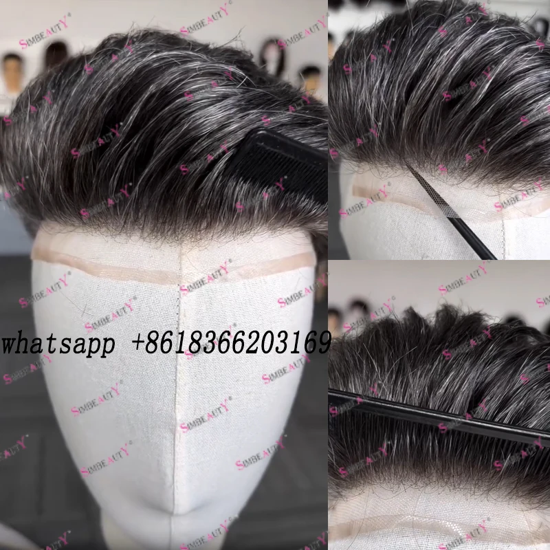 Perucas masculinas invisíveis naturais e confortáveis, linha fina natural, respirável, q6, renda suíça e base pu, peruca masculina, 100% prótese de cabelo humano