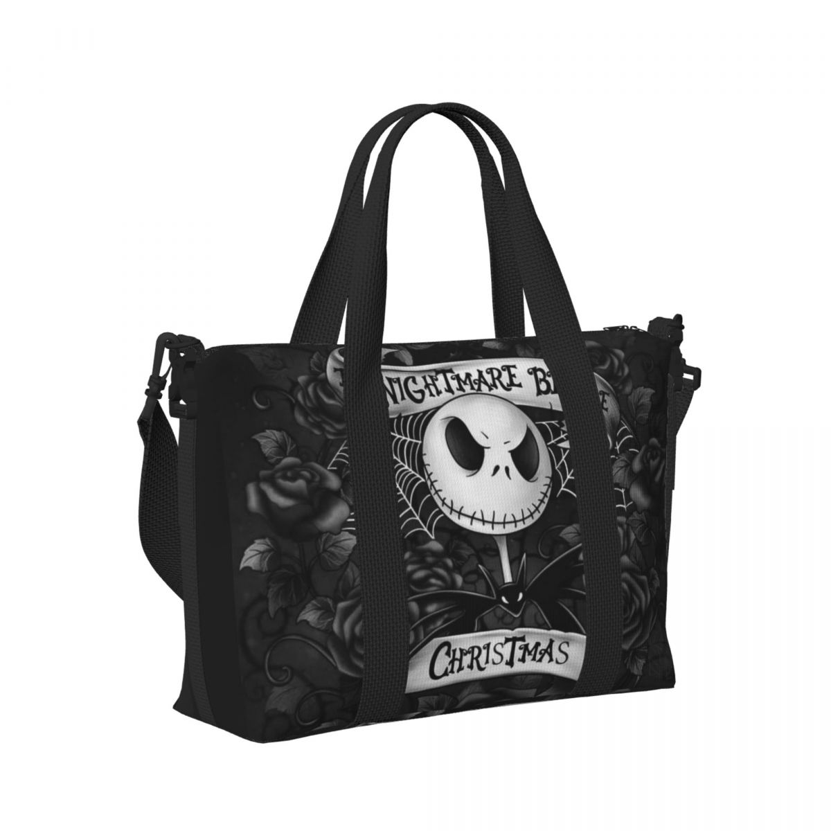 Benutzerdefinierte The Nightmare Before Christmas Strand-Einkaufstasche für extra große Fitnessstudio-Handgepäck-Reisetaschen mit Totenkopf-Jack-Skelett