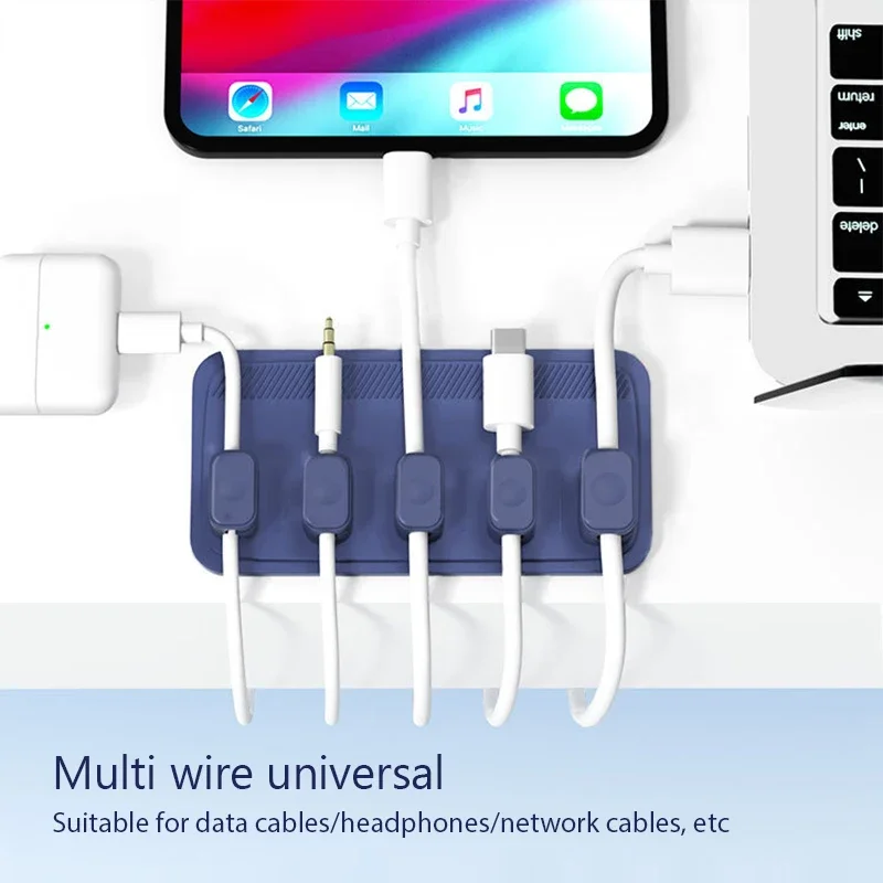 6 in 1 Magnetic Mouse Wire Organizer Desktop Cable Clip Protector Cord Row Plug Self-Adhesive Fixed USB Charging Line Holder