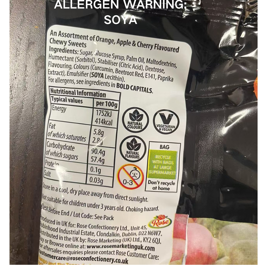 Tango,BONBONS Assorted Orange, Apple & Cherry Chewy, pack of 6