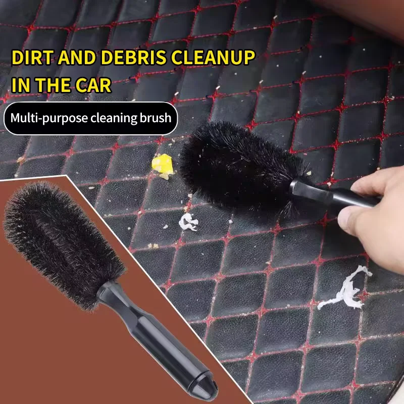 Escova de roda de carro com cabo simples, cerdas macias, anel de aço, detalhe, escova de limpeza, ferramenta de suprimentos de lavagem de carro