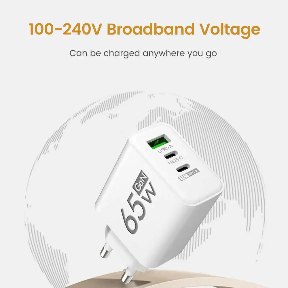 USB 충전기 65W 휴대폰 충전기 아이폰 샤오미 삼성 화웨이용 고속 충전 여행용 전원 어댑터 휴대폰용 퀵 충전기