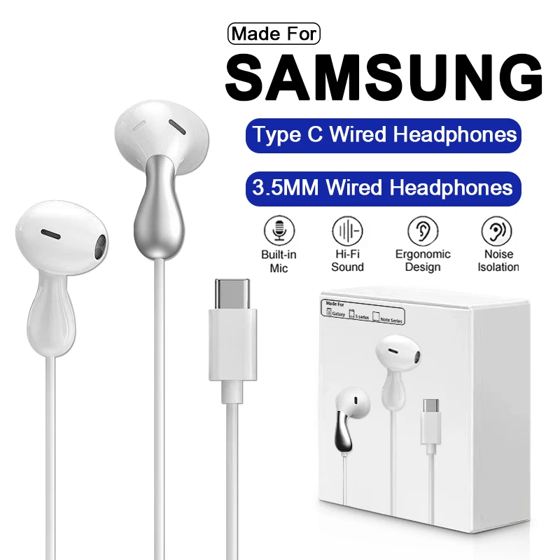 Auriculares con cable USB tipo C para Samsung Galaxy S25 S24 S23 S22 S21 Ultra A53 A52 A54 Note 20 auriculares con conector de 3,5mm