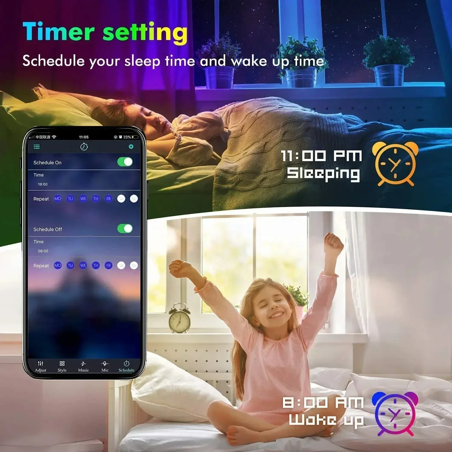 ไฟ LED RGB 5050 แบบยืดหยุ่นสำหรับติดผนัง ควบคุมผ่านแอพ Bluetooth ซิงค์เพลง รีโมท ใช้เป็นไฟแบ็คไลท์ทีวี ตกแต่งห้องนอน งานปาร์ตี้ หรือบ้าน