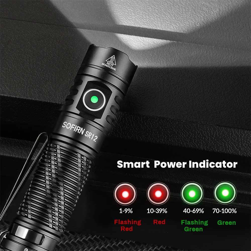 New Sofirn SR12 SFT25 LED 1450lm EDC Spot Flashlight 18650 USB C Rechargeable 6000K Powerful Light IP68 Torch