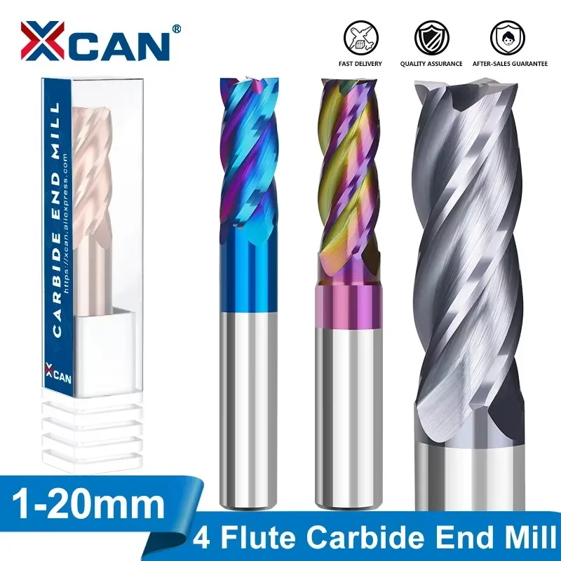 XCAN-fresadora de 4 ranuras, brocas de 1-12mm, molino de extremo de carburo HRC 55, máquina CNC recubierta de TiALN, herramientas de fresado, molinos de extremo
