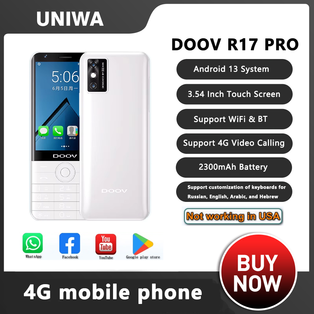 UNIWA DOOV R17 Pro teléfono inteligente pantalla táctil 4G Whatsapp Android 13 teclado teléfonos 3,54 "4GB 64GB 2300mAh teclado hebreo 2