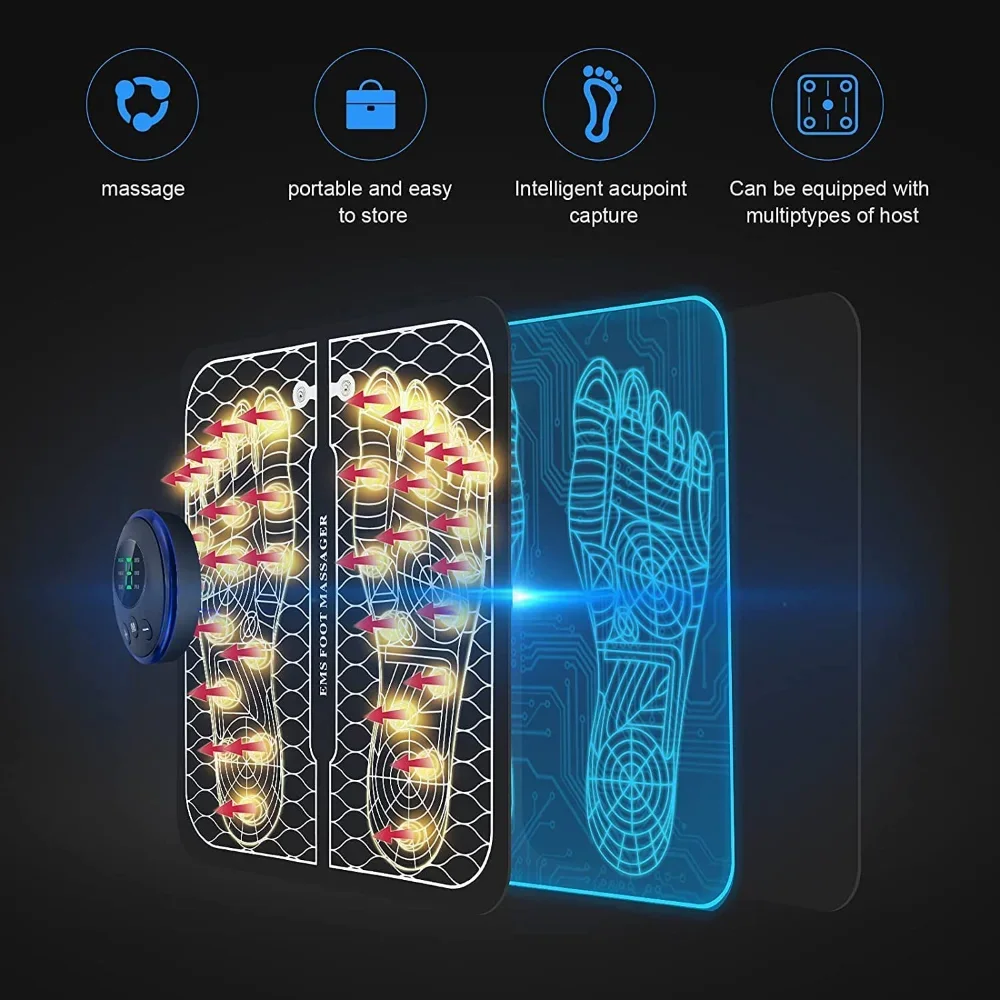 EMS Massaggiatore plantare Pad USB ricaricabile Riflessologia Massaggio dei punti di agopuntura del piede Stimolazione muscolare Migliora la circolazione sanguigna Sollievo dal dolore