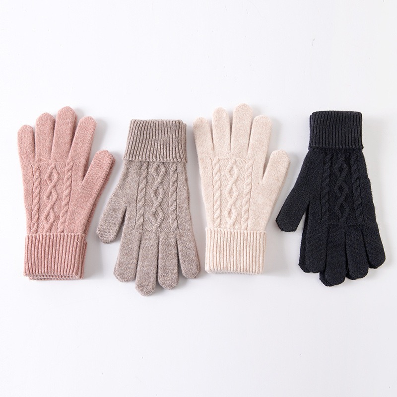 Luvas de caxemira de malha macia e quente feminina, luvas de dedos cheios, luvas femininas de crochê inverno de alta qualidade