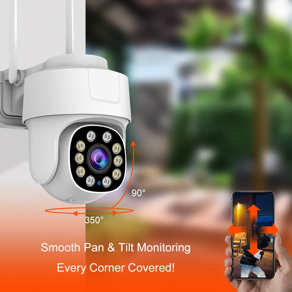 Cámara Wifi con Zoom PTZ 10X, videovigilancia inteligente de seguridad para el hogar para exteriores, cámaras IP inalámbricas de 5MP, seguimiento humano automático AI