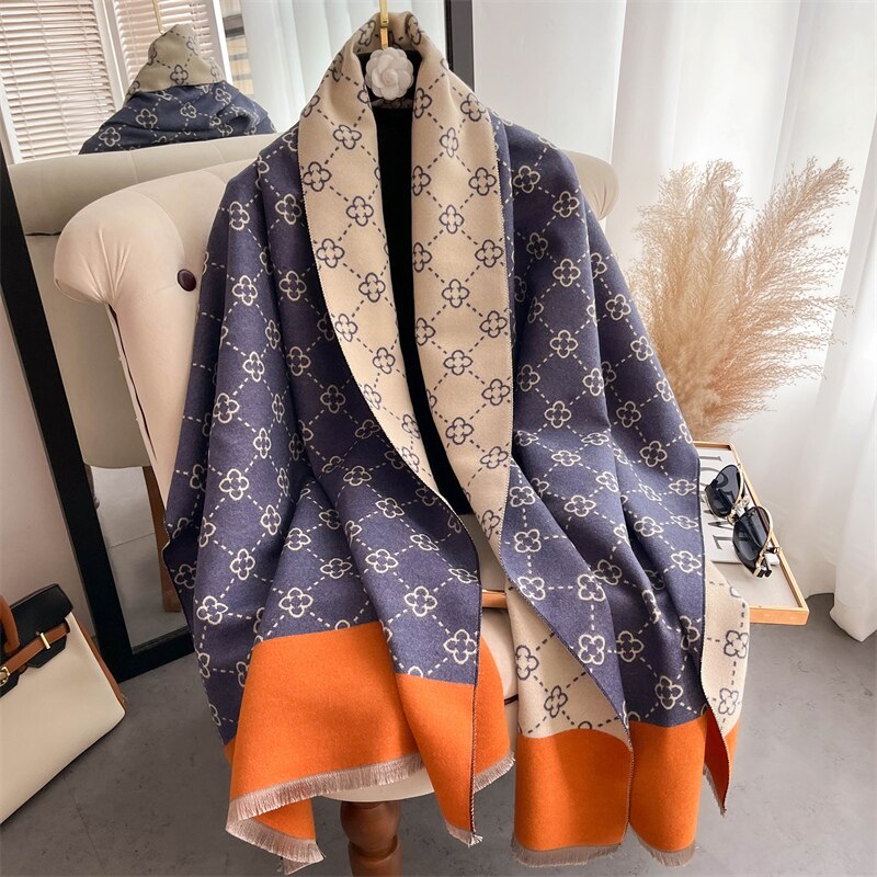 Grosso inverno poncho feminino cachecol de luxo floral quente xale e envoltório cashmere como pashmina blacnket design estolas bufanda echarpe